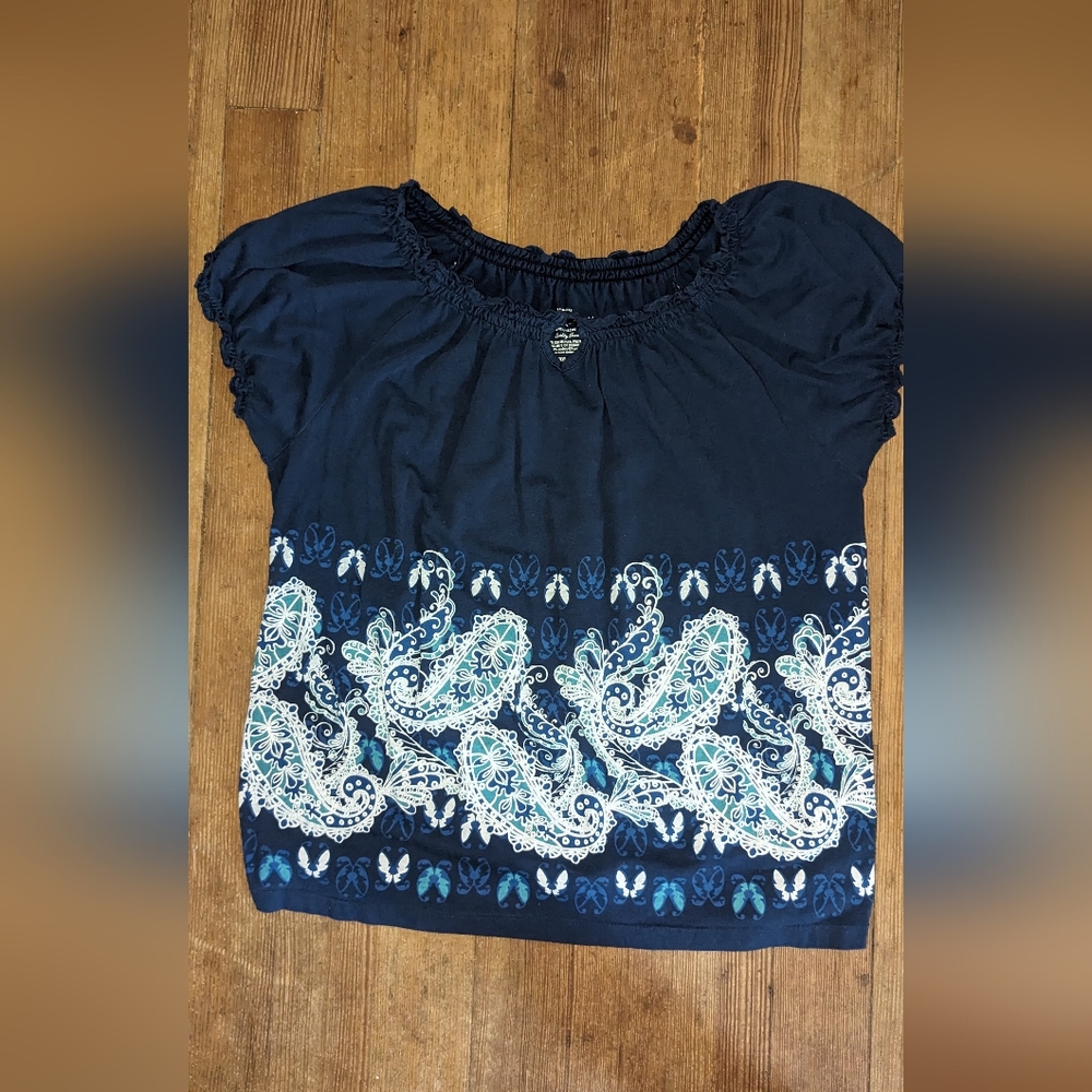 Women's Blue Blouse with a design on the front